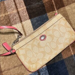 Coach Beige and Coral Wristlet